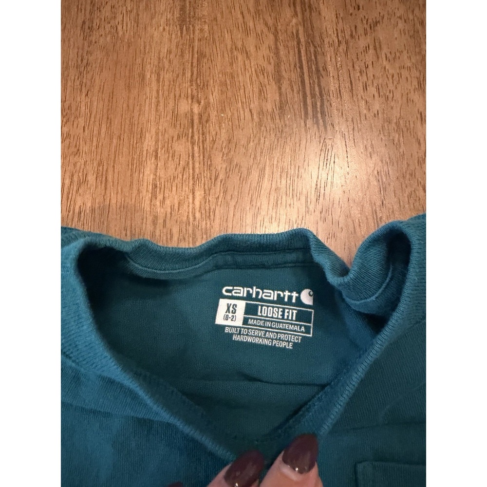 Carhartt Women's K87 Heavyweight Pocket T-Shirt XS Loose Fit Shaded Spruce Blue - Picture 2 of 6
